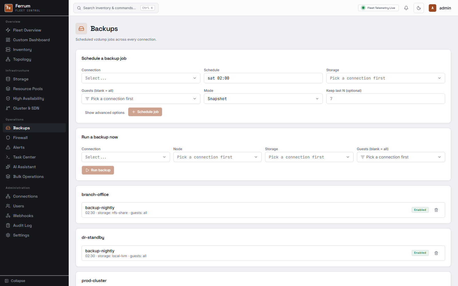 Backup jobs and replication status.