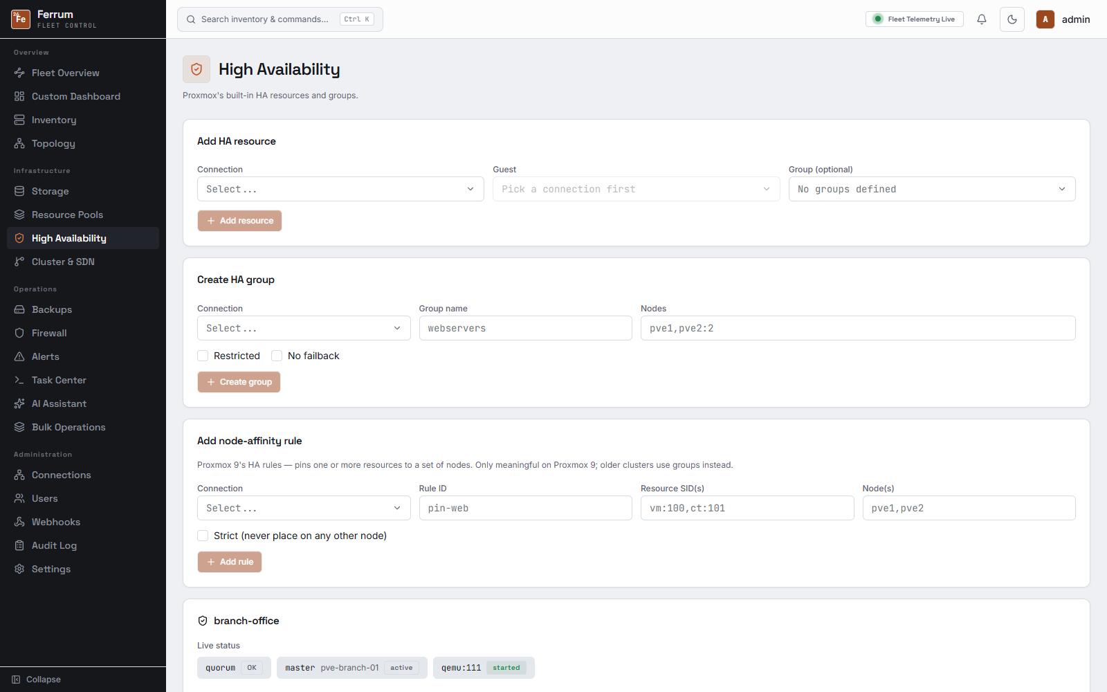 High availability groups and resources.