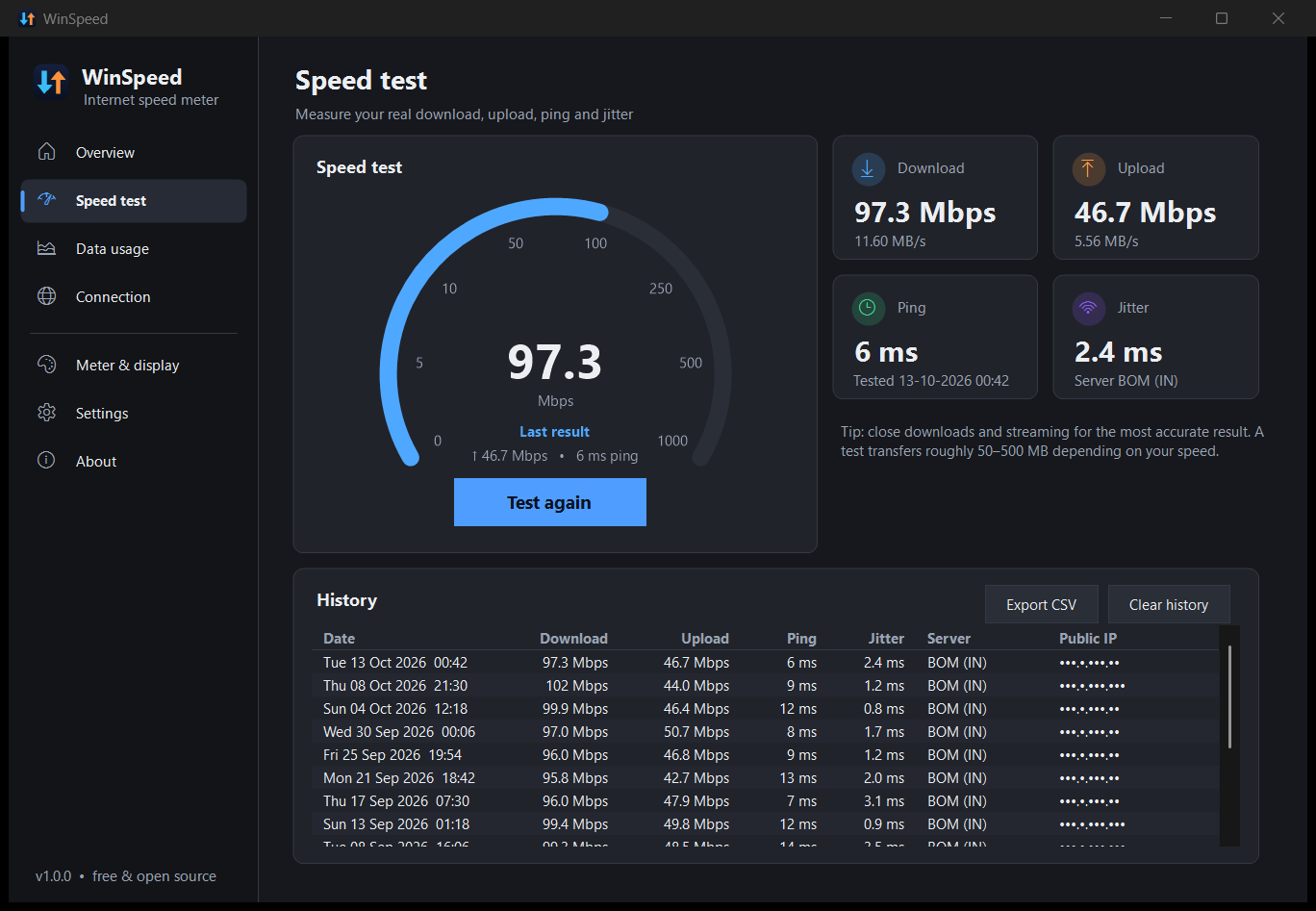 Speed test page